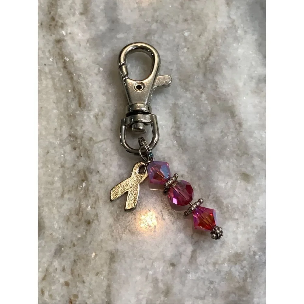 Handmade Pink Crystal Scissor Key Ring FOB #pink #breast cancer #October